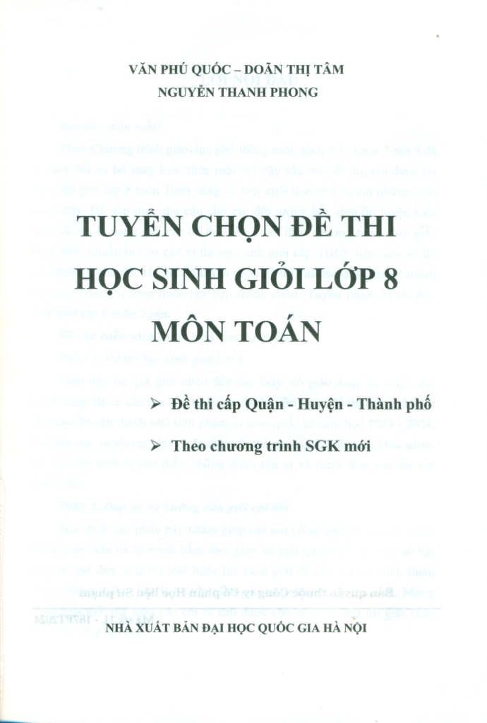 TUYỂN CHỌN ĐỀ THI HỌC SINH GIỎI LỚP 8 MÔN TOÁN (Đề thi cấp Quận - Huyện - Thành phố; Theo chương trình SGK mới)